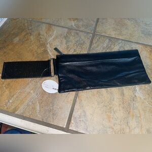 Georgie Alexander: SUPER SOFT Black Leather Clutch w/ Black Metal Mesh Strap